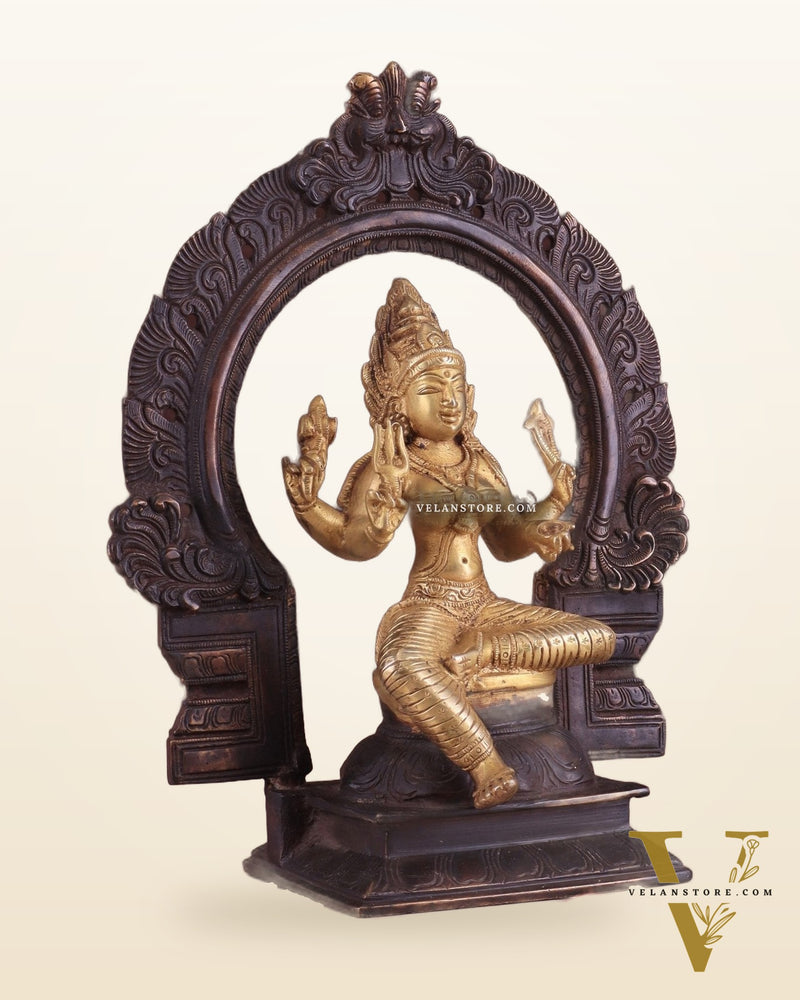 Pure Brass Goddess Mariamman with Prabhavali - Dual Copper Tone - 9"