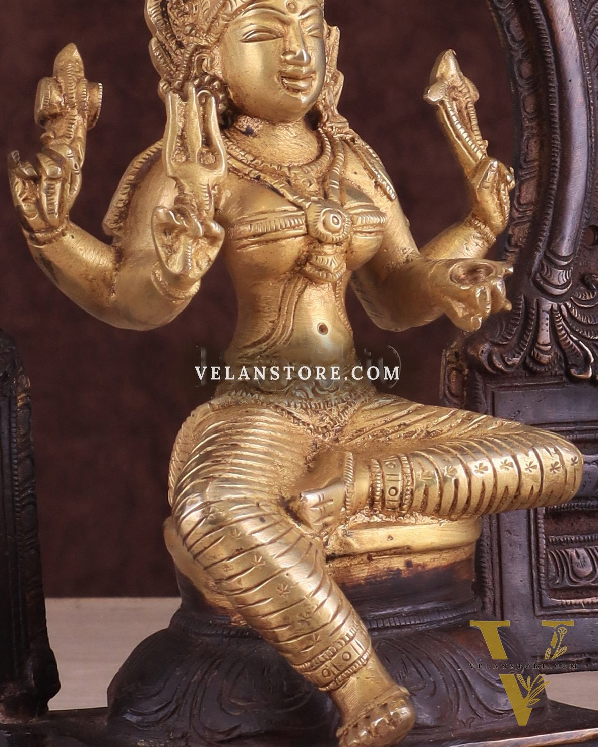 Pure Brass Goddess Mariamman with Prabhavali - Dual Copper Tone - 9"