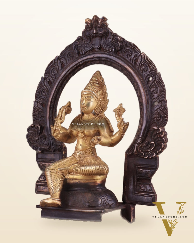 Pure Brass Goddess Mariamman with Prabhavali - Dual Copper Tone - 9"