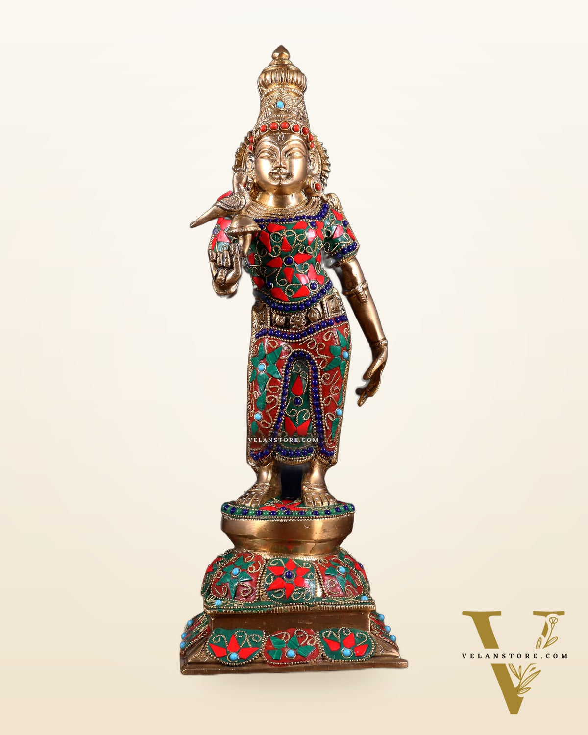 Pure Brass Goddess Meenakshi Statue – 15 Inch with stonework