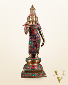 Pure Brass Goddess Meenakshi Statue – 15 Inch with stonework