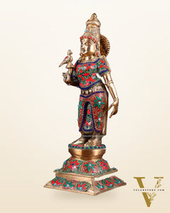 Pure Brass Goddess Meenakshi Statue – 15 Inch with stonework