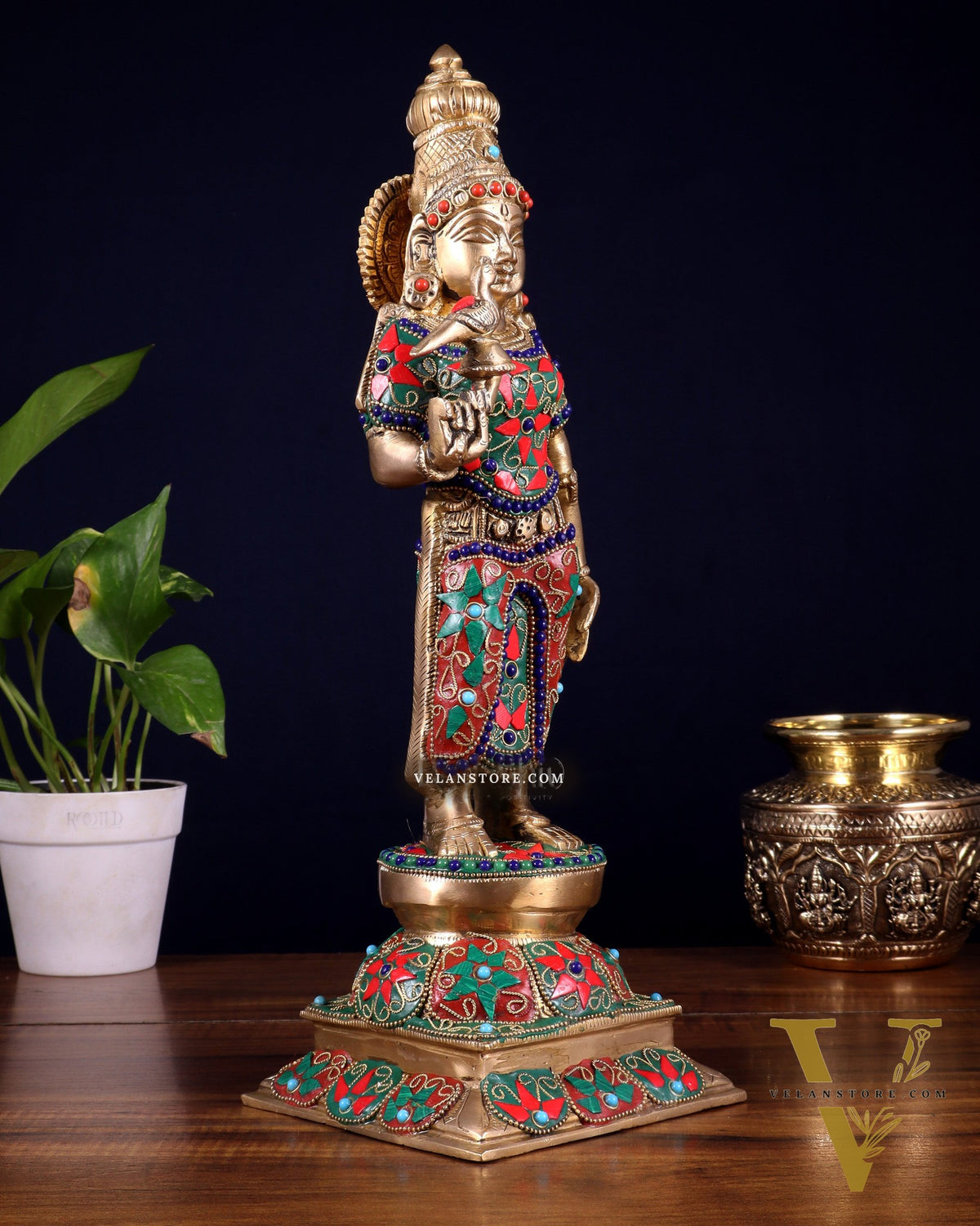 Pure Brass Goddess Meenakshi Statue – 15 Inch with stonework
