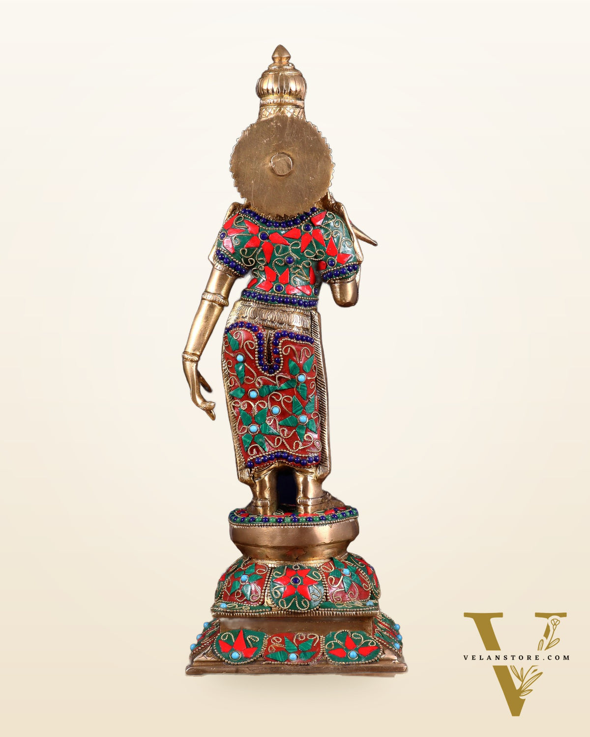 Pure Brass Goddess Meenakshi Statue – 15 Inch with stonework