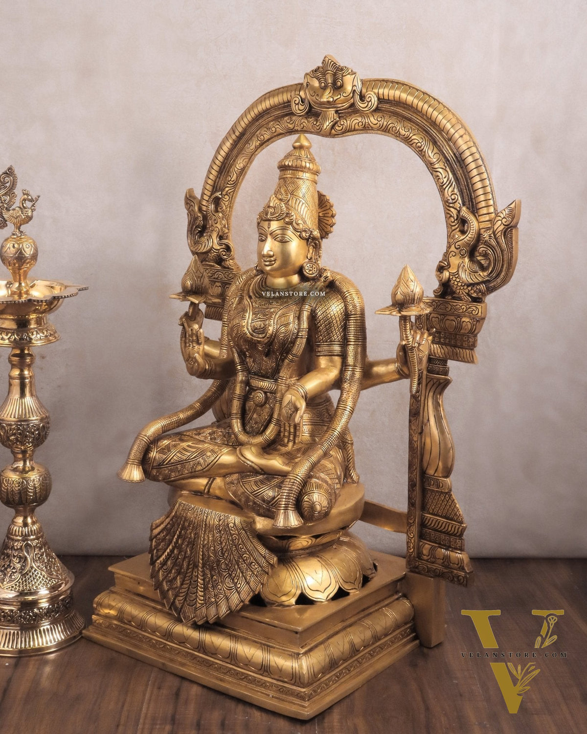 Pure Brass Goddess Padmavathi Lakshmi Sculpture with Thiruvarchi - 30"