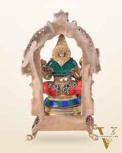 Pure Brass Goddess Saraswati Idol | Meenakari Stonework 8"