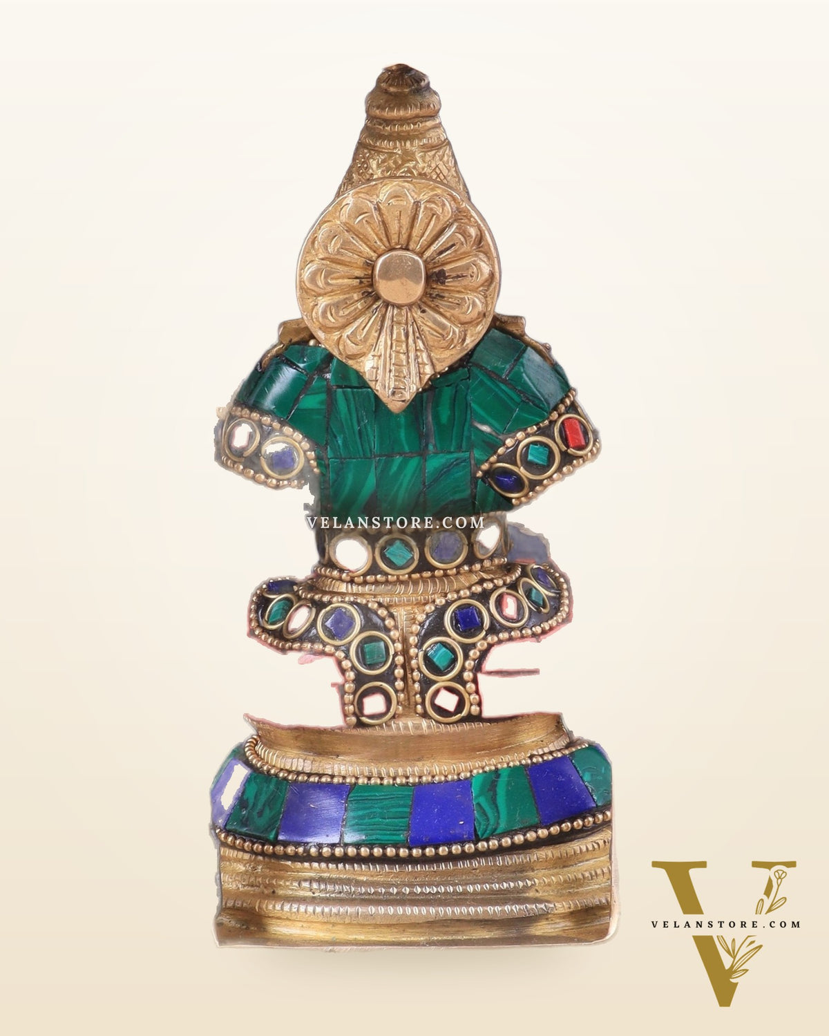Pure Brass Goddess Saraswati Idol | Meenakari Stonework 8"