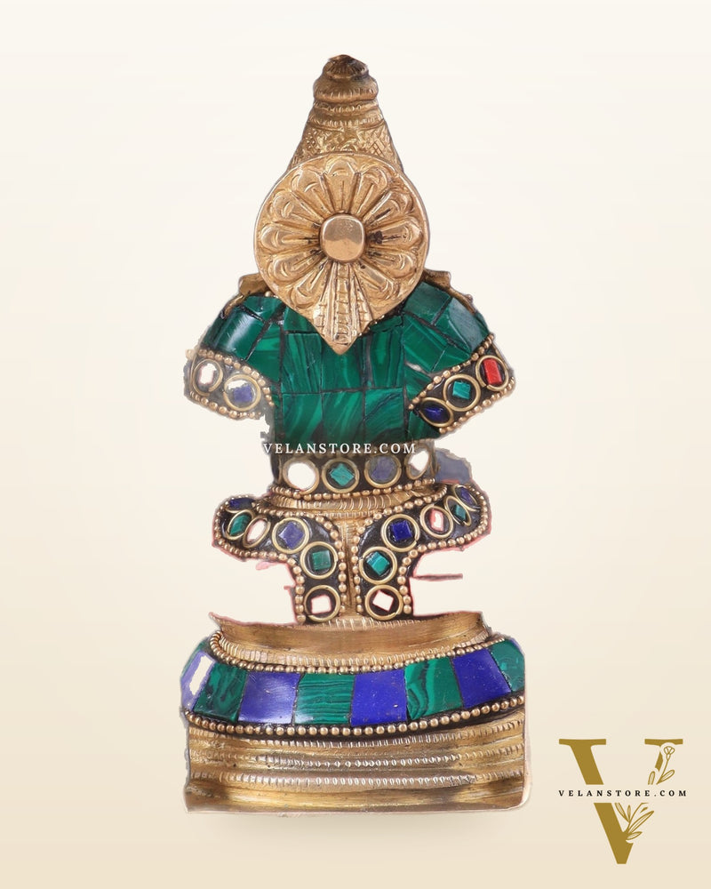 Pure Brass Goddess Saraswati Idol | Meenakari Stonework 8"