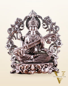Pure Brass Goddess Saraswati Idol silver plated – 4” superfine