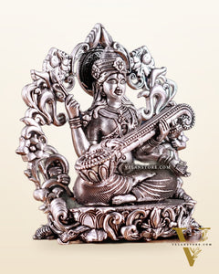 Pure Brass Goddess Saraswati Idol silver plated – 4” superfine