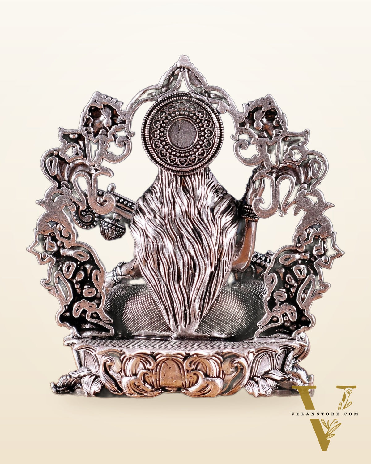 Pure Brass Goddess Saraswati Idol silver plated – 4” superfine