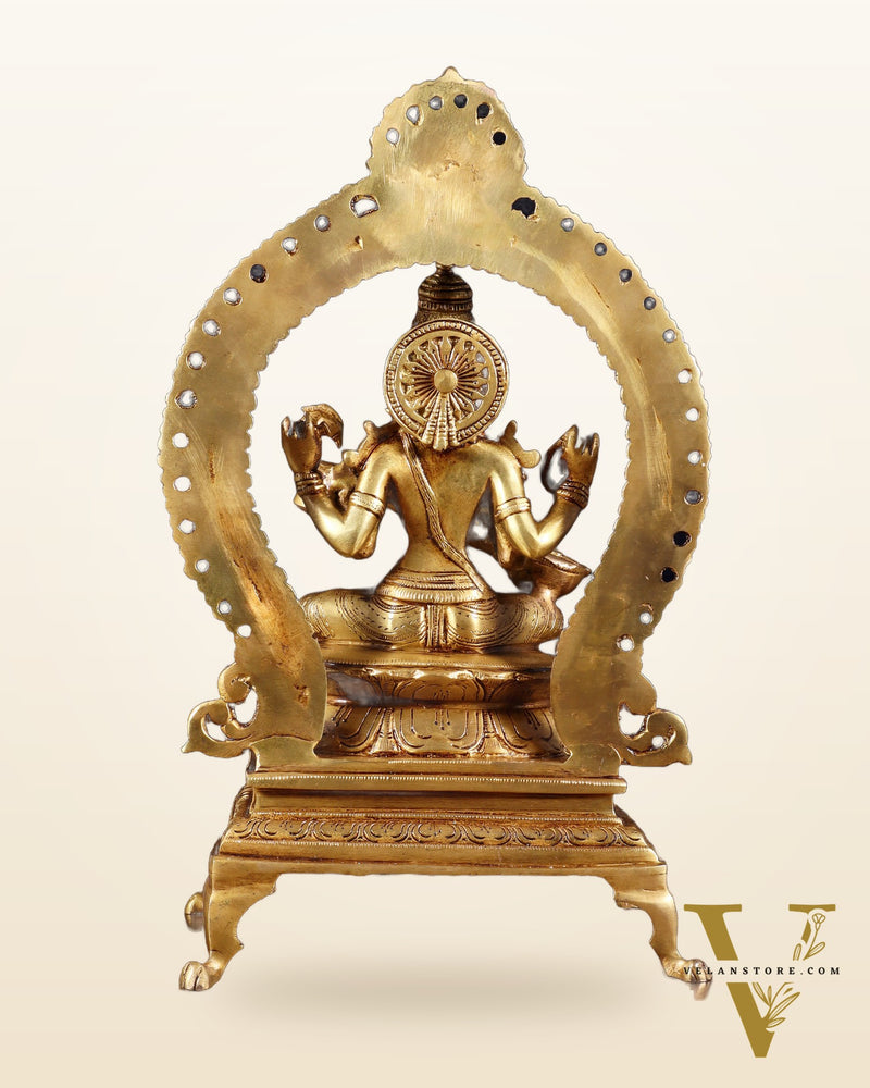 Pure Brass Goddess Saraswati Idol with Prabhavali | 13 Inch