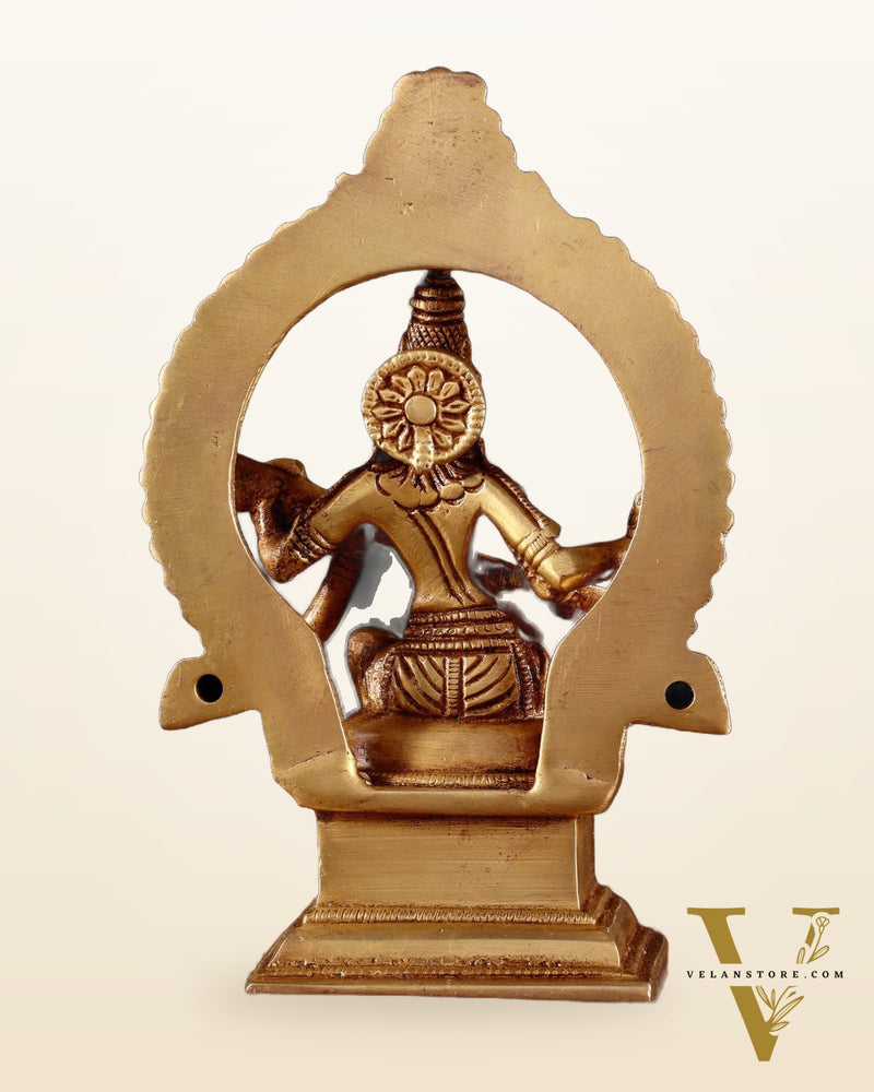Pure Brass Goddess Saraswati Idol with Prabhavali 6"