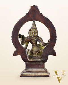 Pure Brass Goddess Saraswati Idol with Prabhavali – Green Tone 6"