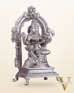Pure Brass Goddess Saraswati Seated on a Throne – Silver Plated Idol 8.2"