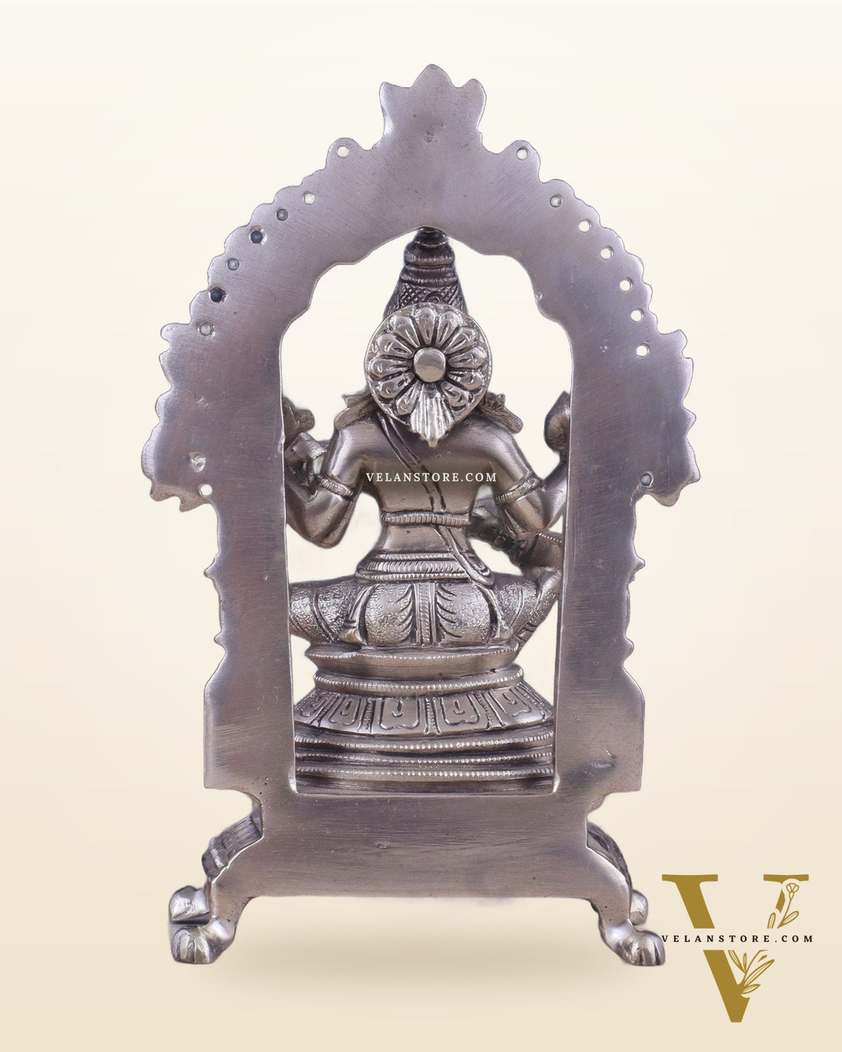 Pure Brass Goddess Saraswati Seated on a Throne – Silver Plated Idol 8.2"