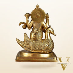 Pure Brass Goddess Saraswati Sitting on Swan Idol | 9 Inch Height | 4 KG