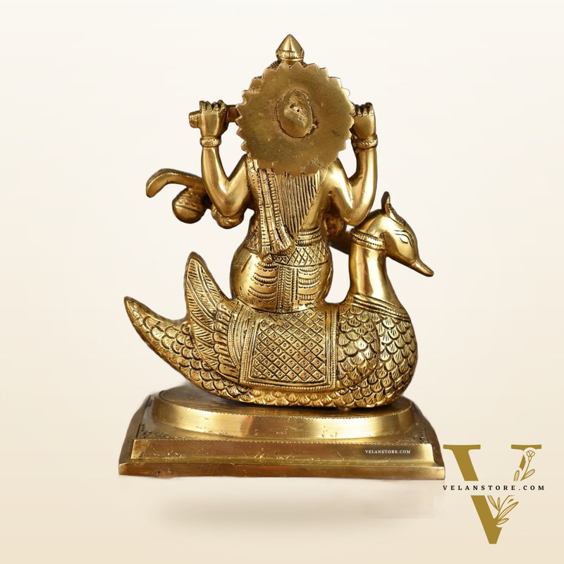 Pure Brass Goddess Saraswati Sitting on Swan Idol | 9 Inch Height | 4 KG