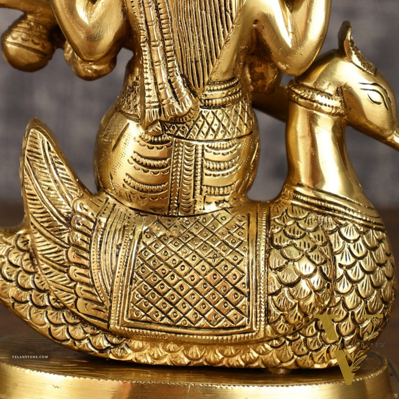 Pure Brass Goddess Saraswati Sitting on Swan Idol | 9 Inch Height | 4 KG