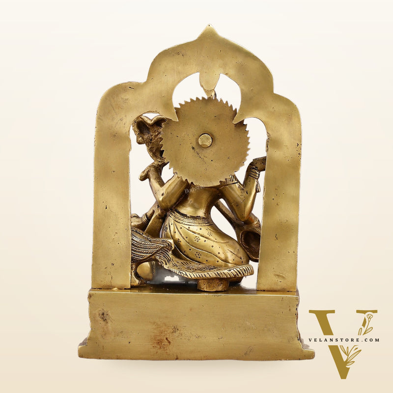 Pure Brass Goddess Saraswati Statue - 11" Divine Craftsmanship