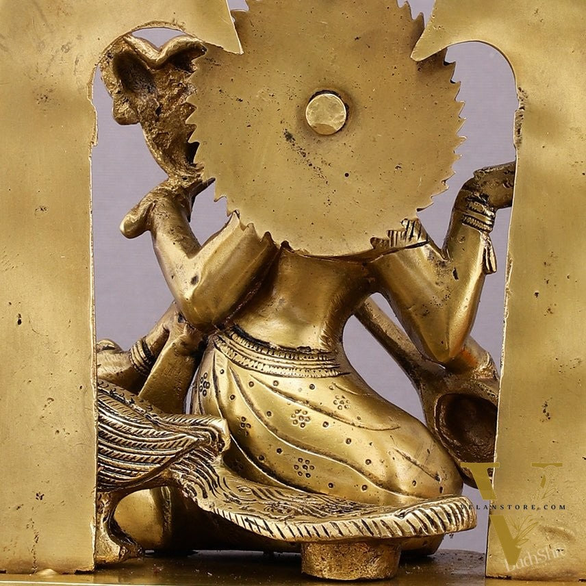 Pure Brass Goddess Saraswati Statue - 11" Divine Craftsmanship