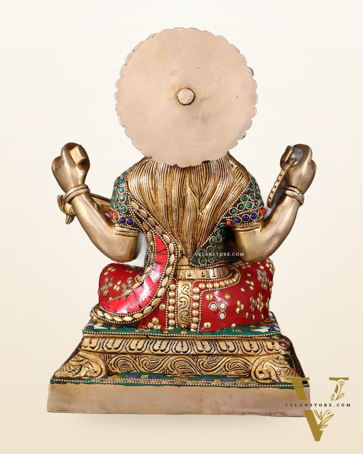 Pure Brass Goddess Saraswati Statue 12 Inch multicolour