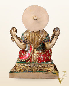 Pure Brass Goddess Saraswati Statue 12 Inch multicolour