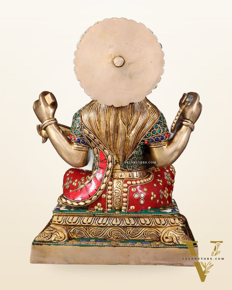 Pure Brass Goddess Saraswati Statue 12 Inch multicolour