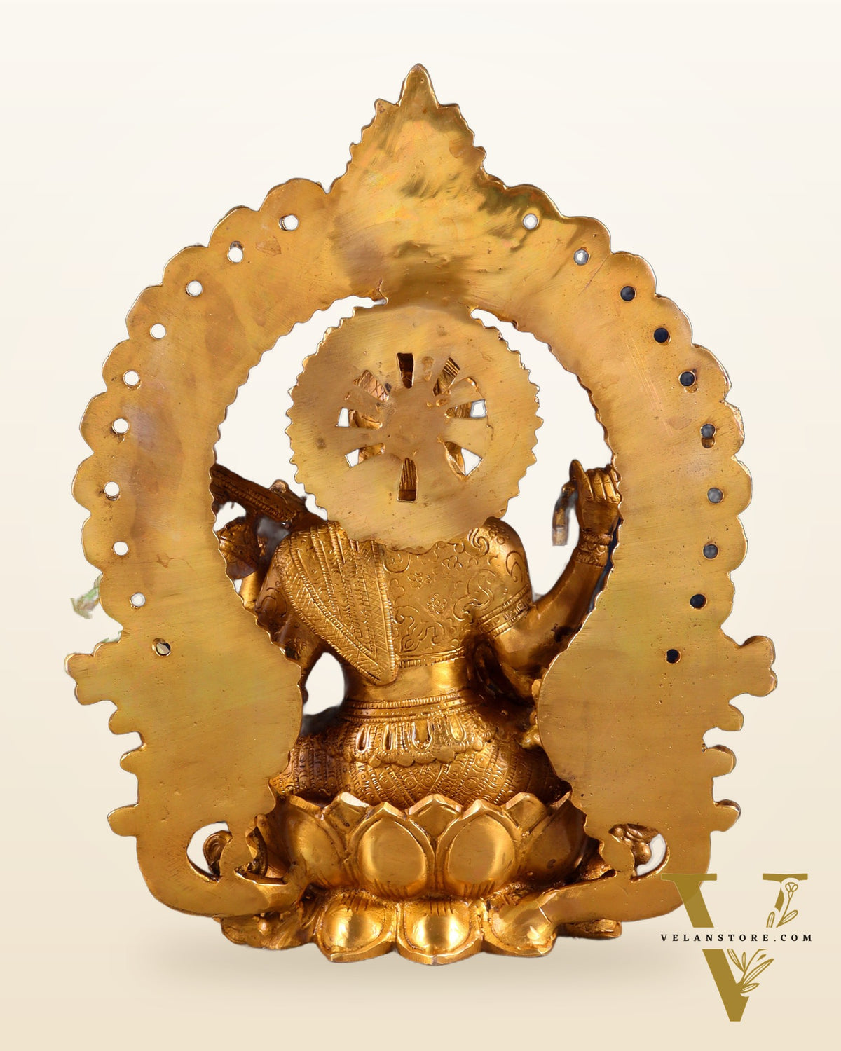Pure Brass Goddess Saraswati with Prabhavali Arch Statue - 15"
