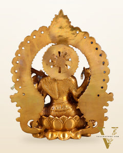 Pure Brass Goddess Saraswati with Prabhavali Arch Statue - 15"