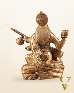 Pure Brass Goddess Saraswati with Swan Idol – 6" Handcrafted Statue