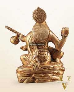 Pure Brass Goddess Saraswati with Swan Idol – 6" Handcrafted Statue