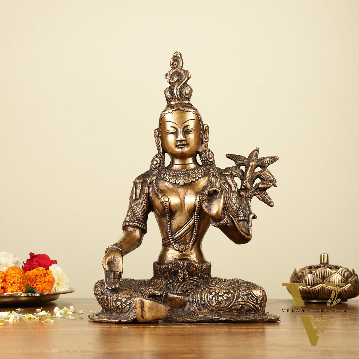 Pure Brass Green Tara Devi Idol 10.5"