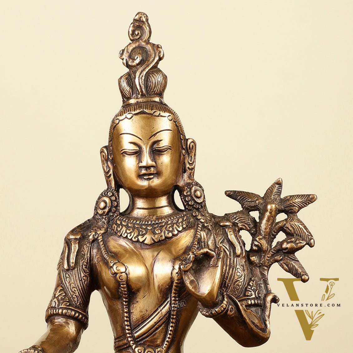 Pure Brass Green Tara Devi Idol 10.5"