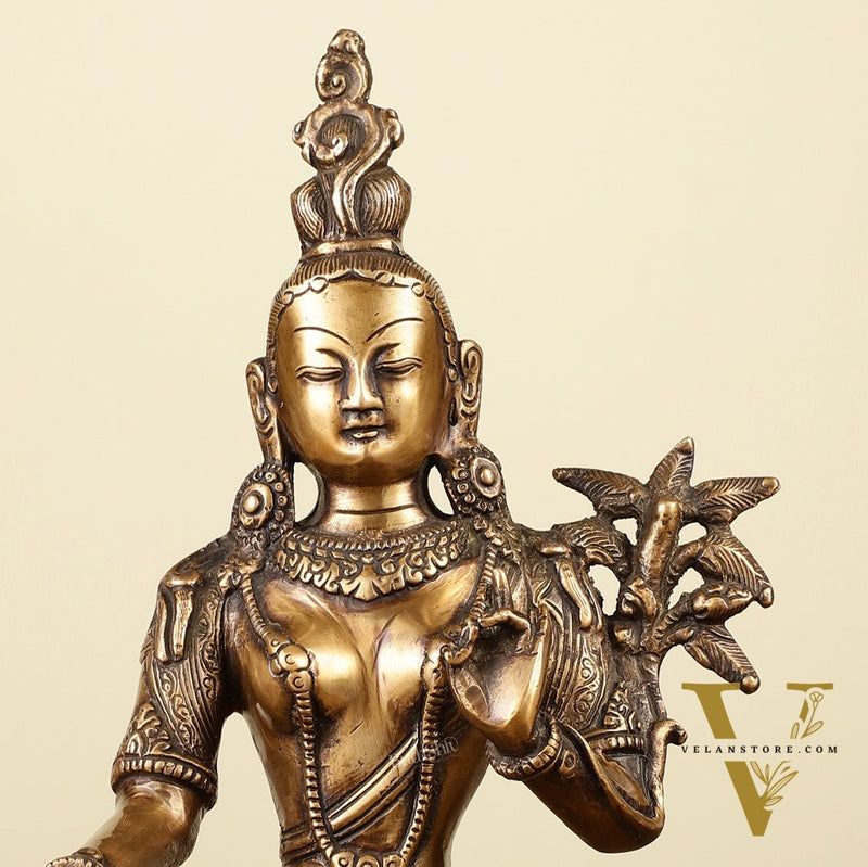 Pure Brass Green Tara Devi Idol 10.5"