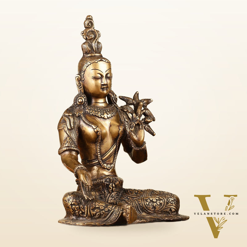 Pure Brass Green Tara Devi Idol 10.5"