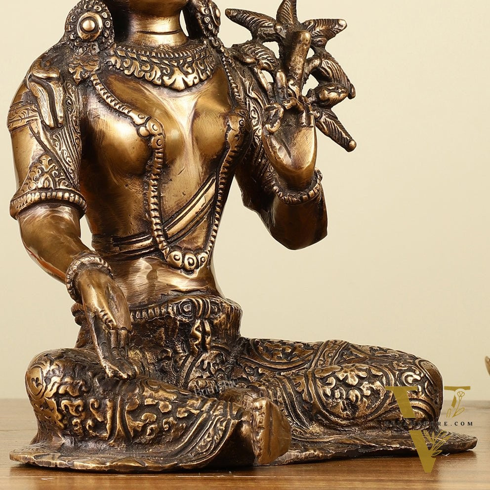 Pure Brass Green Tara Devi Idol 10.5"