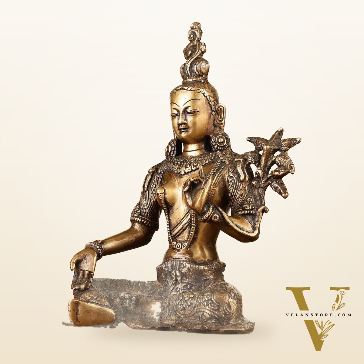 Pure Brass Green Tara Devi Idol 10.5"