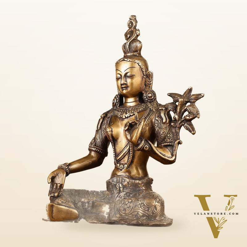 Pure Brass Green Tara Devi Idol 10.5"