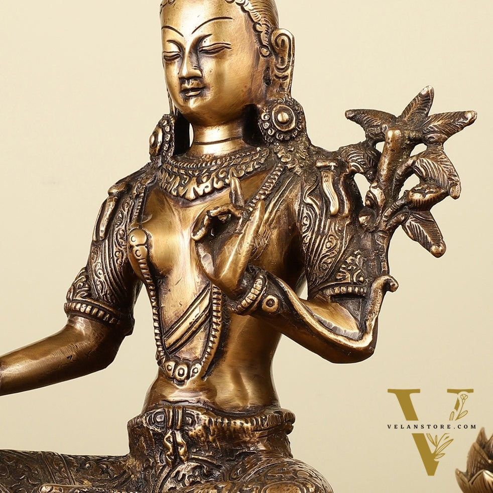 Pure Brass Green Tara Devi Idol 10.5"