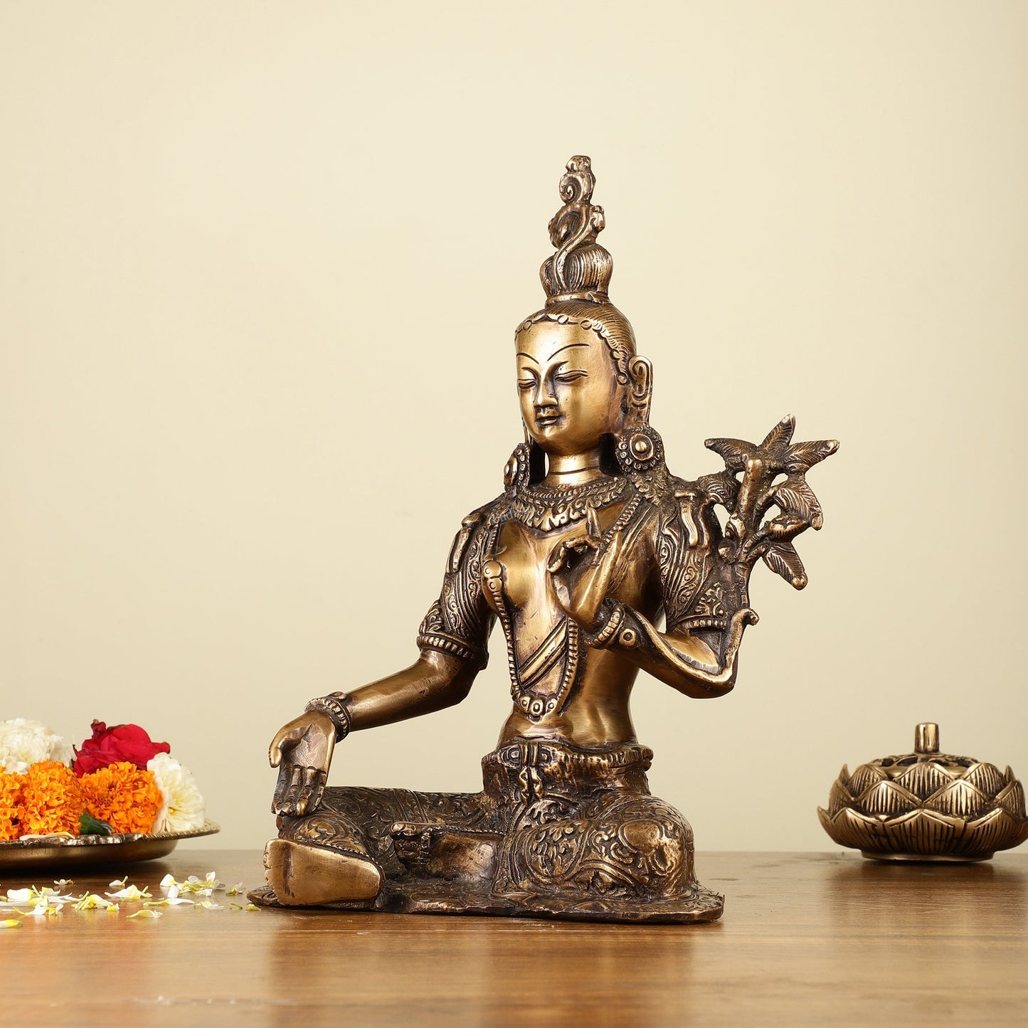 Pure Brass Green Tara Devi Idol 10.5"