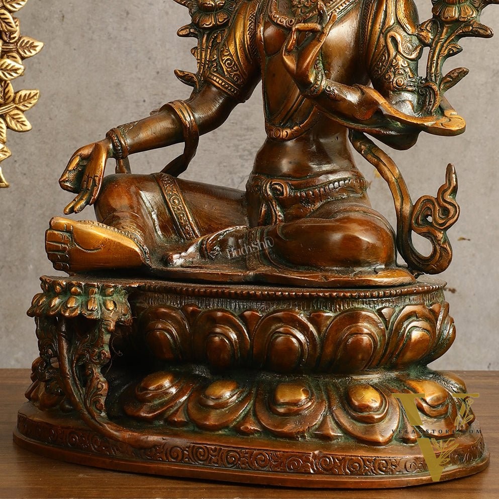 Pure Brass Green Tara Devi Statue - Nepali Orange Finish, 13" Height