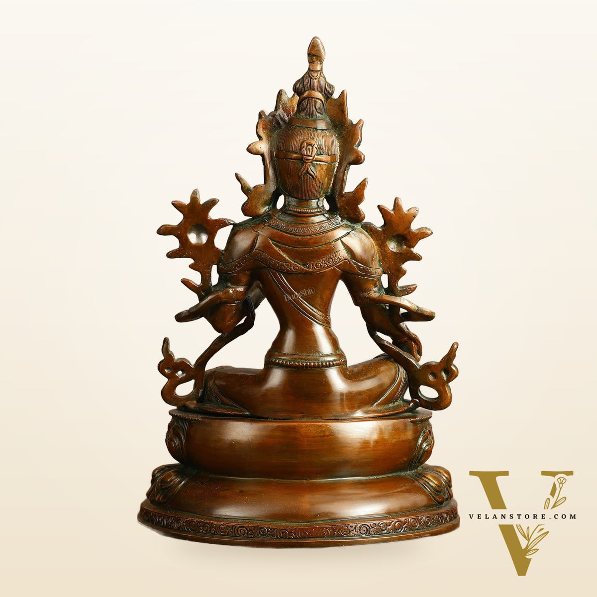 Pure Brass Green Tara Devi Statue - Nepali Orange Finish, 13" Height