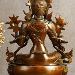 Pure Brass Green Tara Devi Statue - Nepali Orange Finish, 13" Height