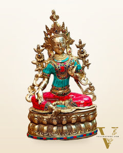 Pure Brass Green Tara Statue | 14 inches Height