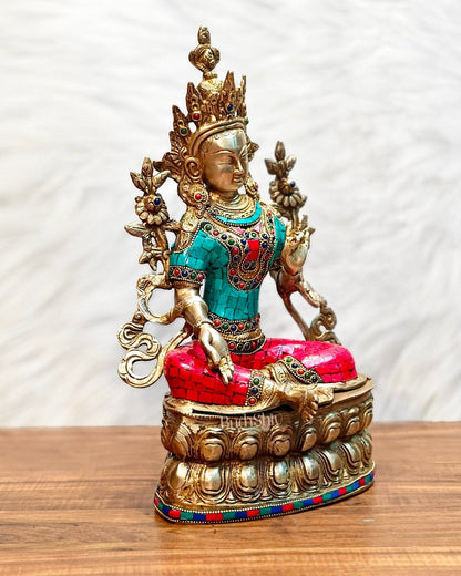 Pure Brass Green Tara Statue | 14 inches Height