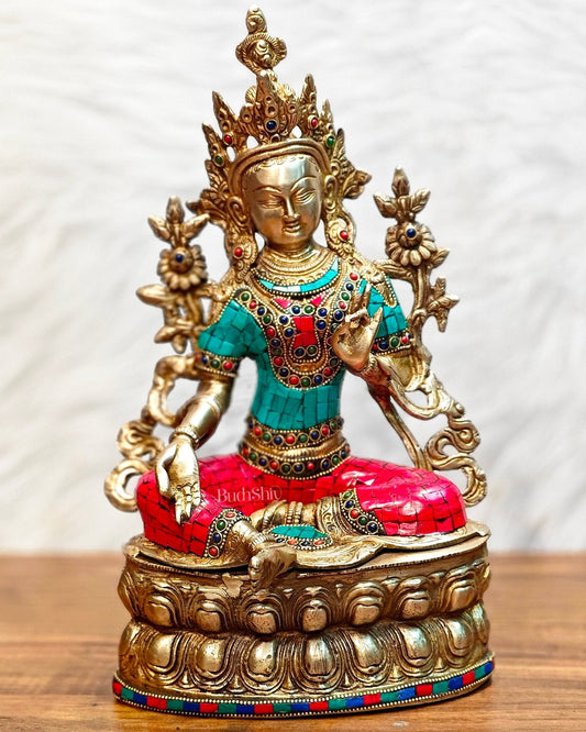 Pure Brass Green Tara Statue | 14 inches Height