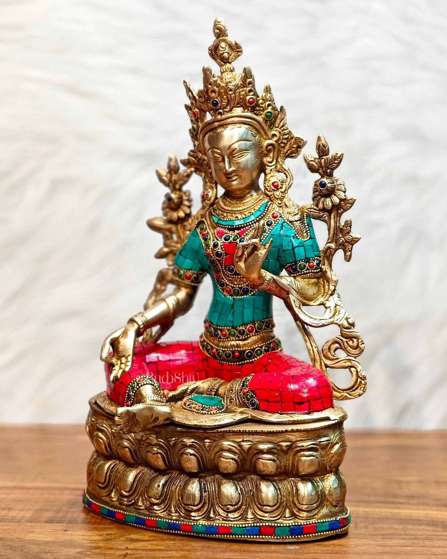 Pure Brass Green Tara Statue | 14 inches Height