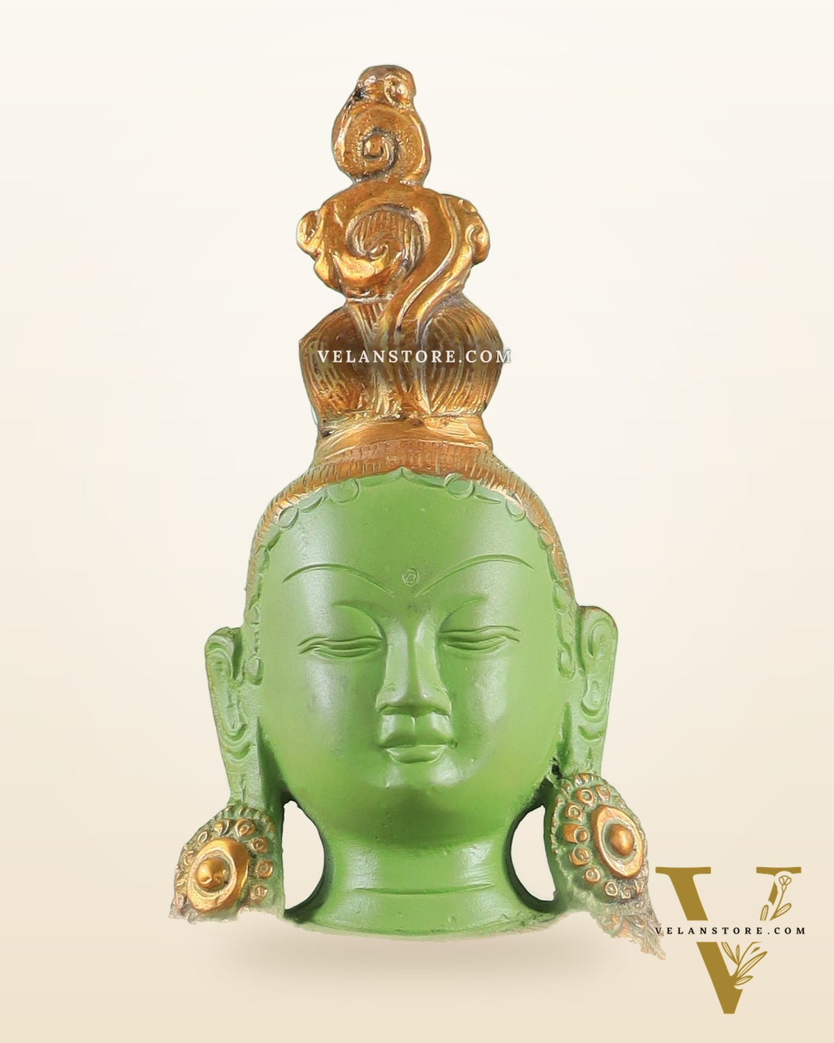 Pure Brass Green Tara Statue with Antique Sand Finish Henna Touch 10.5"