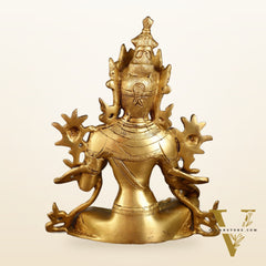 Pure Brass Green Tara Statue with Golden Hue | 10 Inch Height